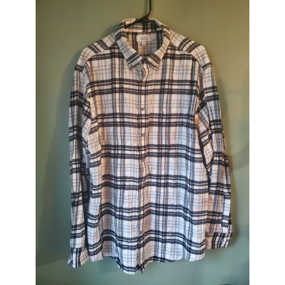 Croft & Barrow Men's Flannel Shirt Size XL White Black Gray Plaid Long Sleeve